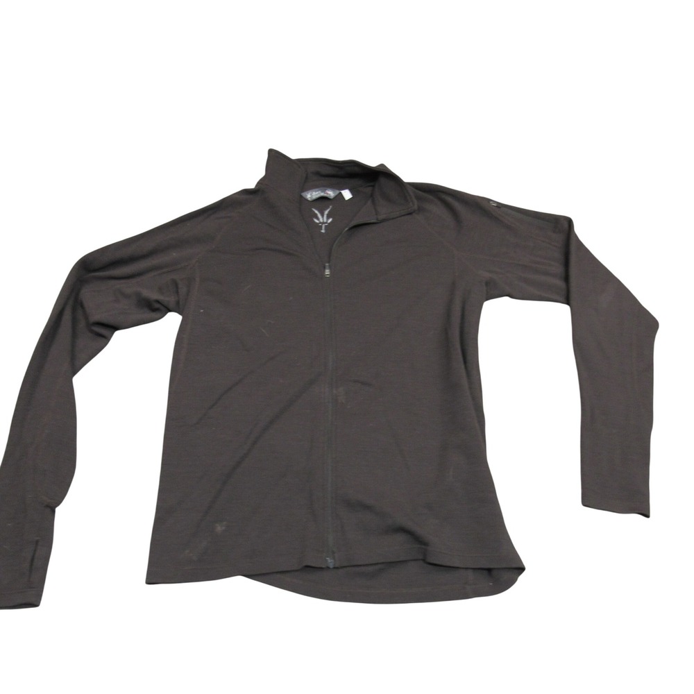 Ibex‎ Merino Wool Full Zip Jacket Mens Large Brown Thumbholes Sleeve Pocket
